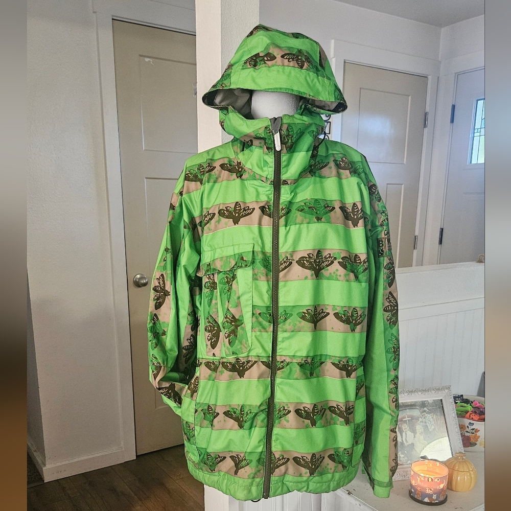 Lightly Worn- BONFIRE -Rare Green Chroma "Bee Stripe" Snowboard Jacket Size L